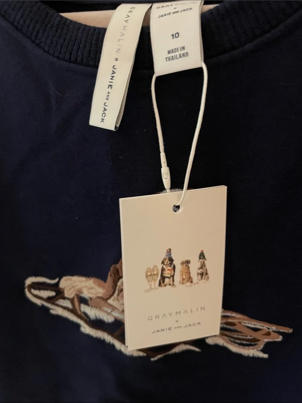 Janie and Jack Cavalier King Charles Navy Dog-Embroidered Pet Sweatshirt size 10